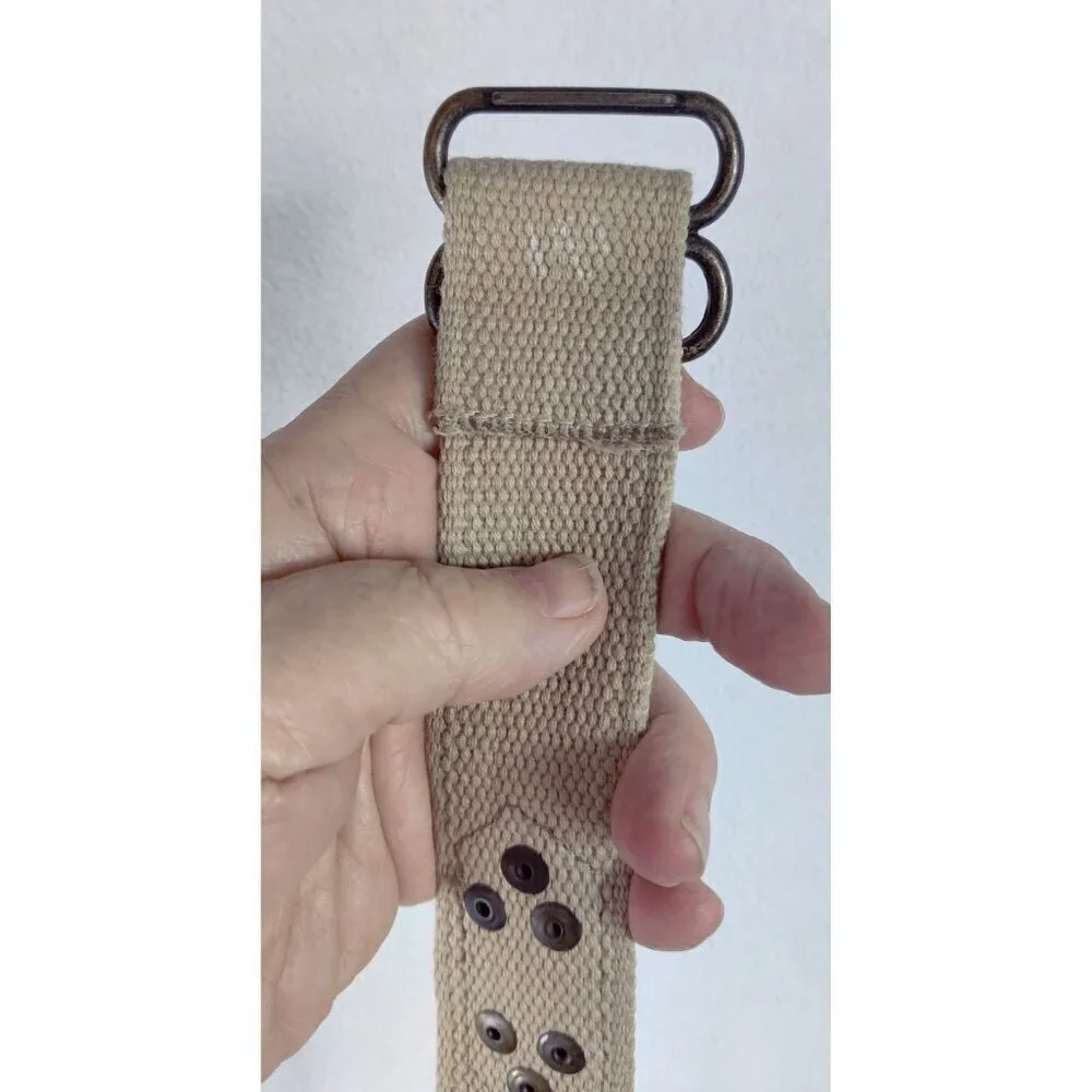 Canvas Belt Tan Brass Studs Buckle Boho Renaissance Adjustable Cottage Hippie